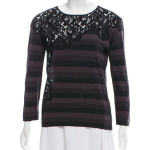 Nina Ricci Striped Lace Detail Scoop Neck Sweater Top S